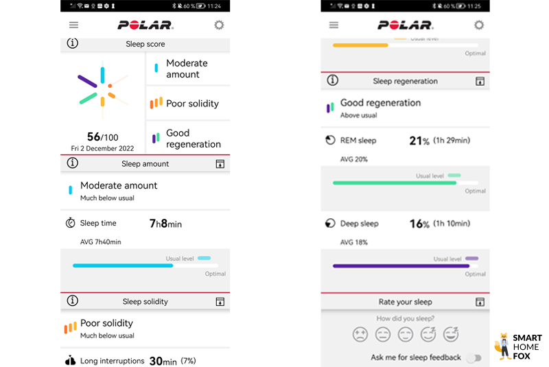 Man sieht die Schlafdaten in der Polar Flow App.